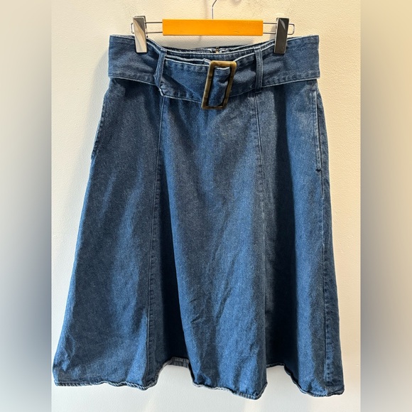 Who What Wear Dresses & Skirts - Who What Wear A-Line Blue Denim Skirt Size 10 Removable Belt Pockets Back Zipper